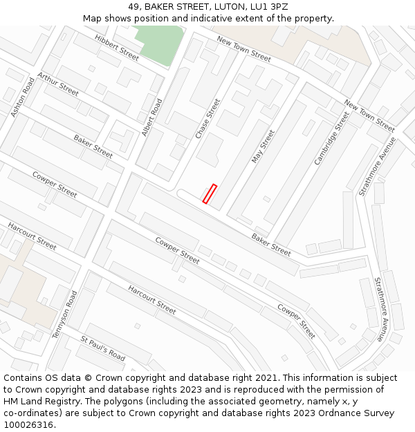 49, BAKER STREET, LUTON, LU1 3PZ: Location map and indicative extent of plot