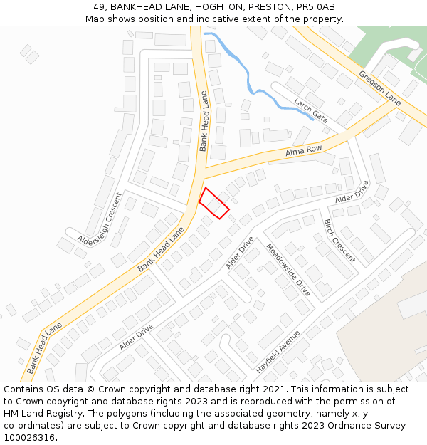 49, BANKHEAD LANE, HOGHTON, PRESTON, PR5 0AB: Location map and indicative extent of plot