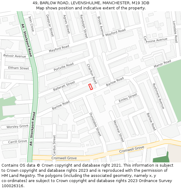 49, BARLOW ROAD, LEVENSHULME, MANCHESTER, M19 3DB: Location map and indicative extent of plot