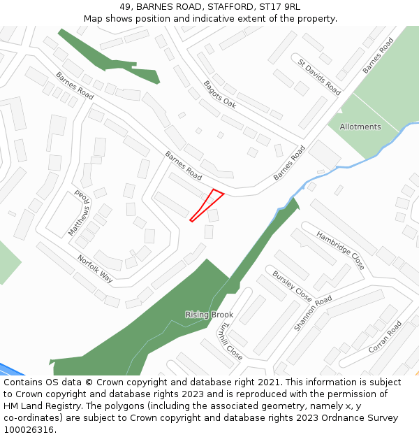 49, BARNES ROAD, STAFFORD, ST17 9RL: Location map and indicative extent of plot