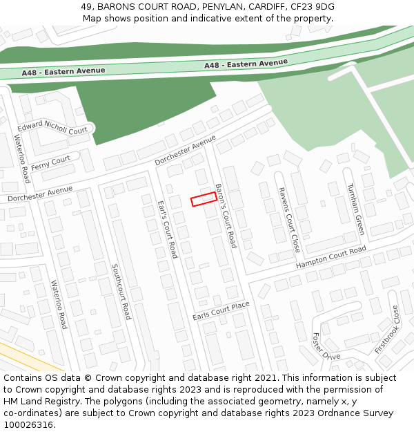 49, BARONS COURT ROAD, PENYLAN, CARDIFF, CF23 9DG: Location map and indicative extent of plot