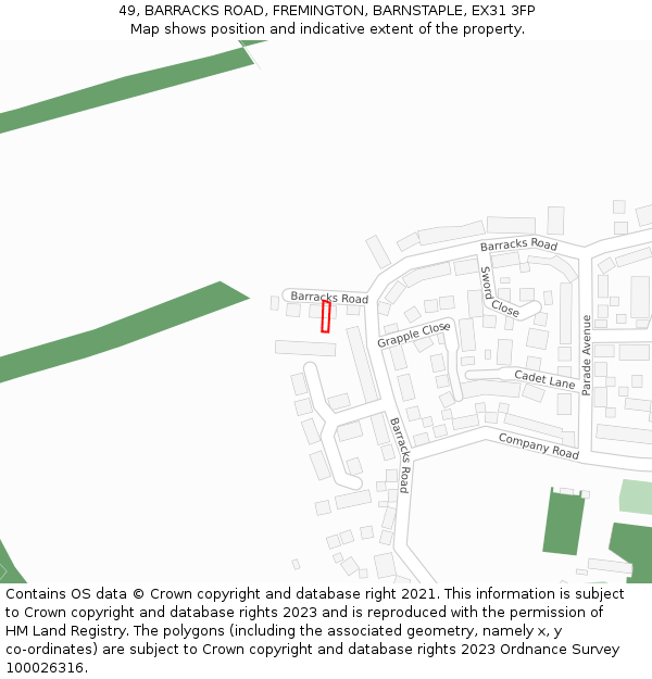 49, BARRACKS ROAD, FREMINGTON, BARNSTAPLE, EX31 3FP: Location map and indicative extent of plot