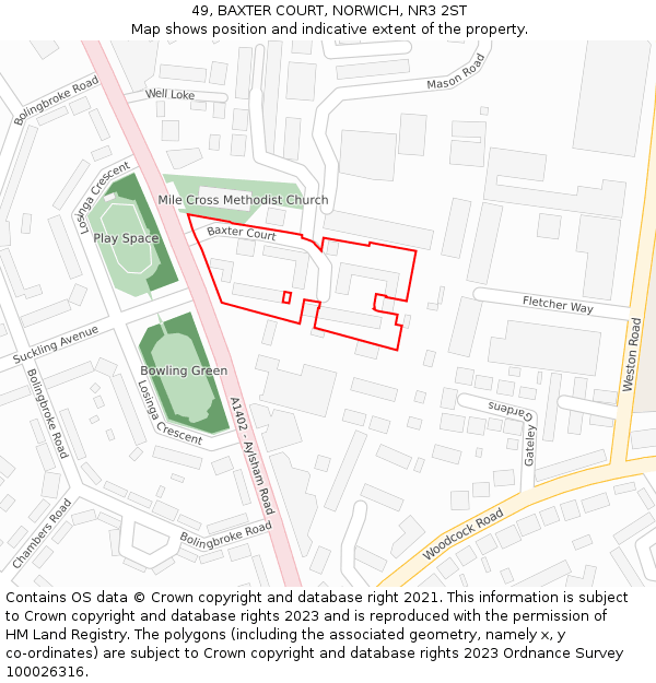 49, BAXTER COURT, NORWICH, NR3 2ST: Location map and indicative extent of plot