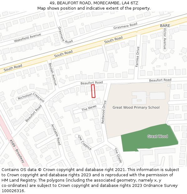 49, BEAUFORT ROAD, MORECAMBE, LA4 6TZ: Location map and indicative extent of plot