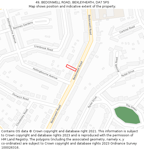49, BEDONWELL ROAD, BEXLEYHEATH, DA7 5PS: Location map and indicative extent of plot