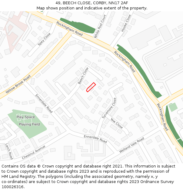 49, BEECH CLOSE, CORBY, NN17 2AF: Location map and indicative extent of plot