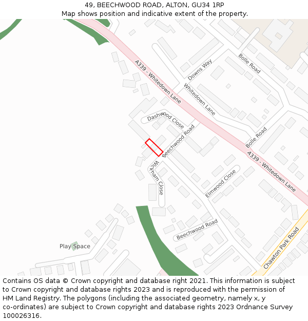 49, BEECHWOOD ROAD, ALTON, GU34 1RP: Location map and indicative extent of plot