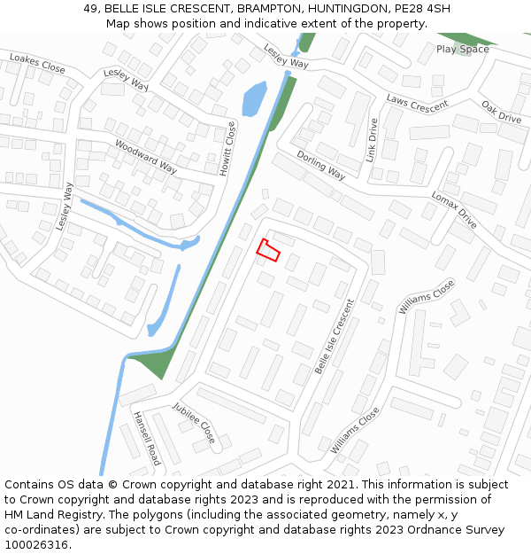 49, BELLE ISLE CRESCENT, BRAMPTON, HUNTINGDON, PE28 4SH: Location map and indicative extent of plot