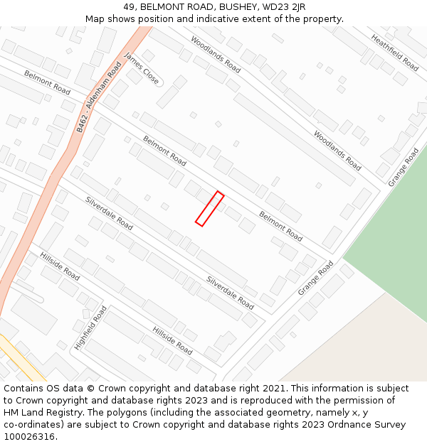 49, BELMONT ROAD, BUSHEY, WD23 2JR: Location map and indicative extent of plot