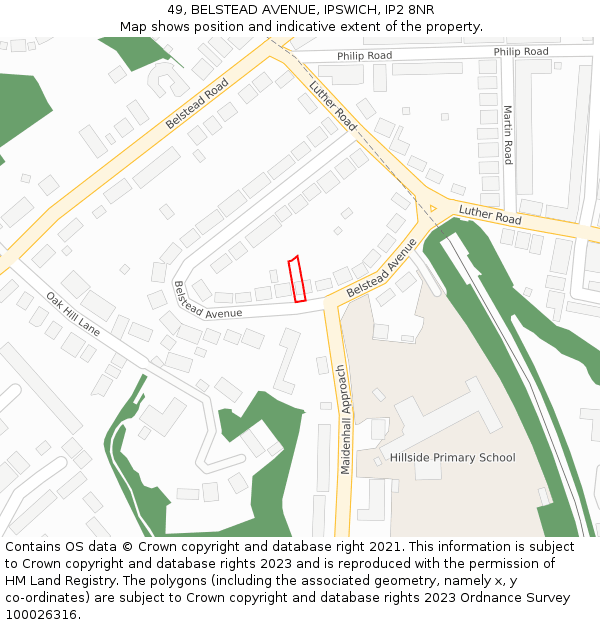 49, BELSTEAD AVENUE, IPSWICH, IP2 8NR: Location map and indicative extent of plot