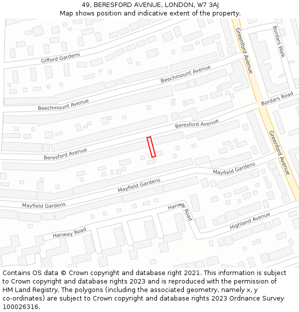 49, BERESFORD AVENUE, LONDON, W7 3AJ: Location map and indicative extent of plot
