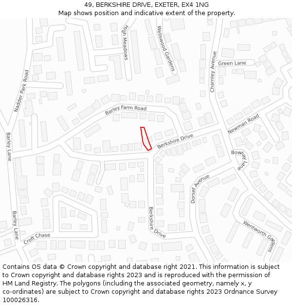 49, BERKSHIRE DRIVE, EXETER, EX4 1NG: Location map and indicative extent of plot