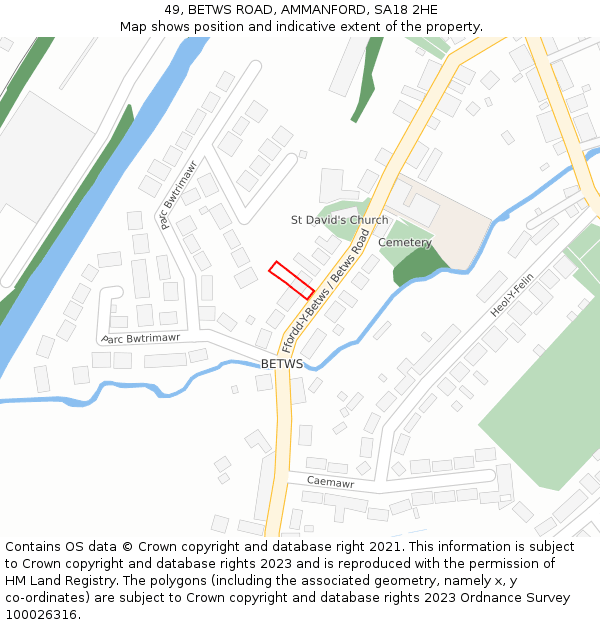 49, BETWS ROAD, AMMANFORD, SA18 2HE: Location map and indicative extent of plot