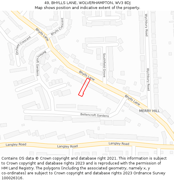 49, BHYLLS LANE, WOLVERHAMPTON, WV3 8DJ: Location map and indicative extent of plot