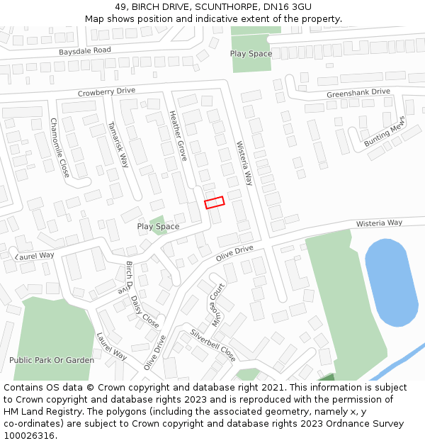 49, BIRCH DRIVE, SCUNTHORPE, DN16 3GU: Location map and indicative extent of plot