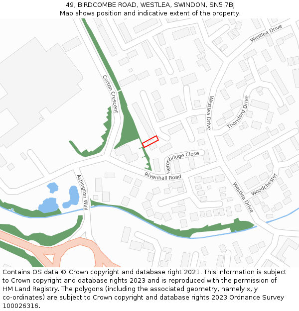 49, BIRDCOMBE ROAD, WESTLEA, SWINDON, SN5 7BJ: Location map and indicative extent of plot
