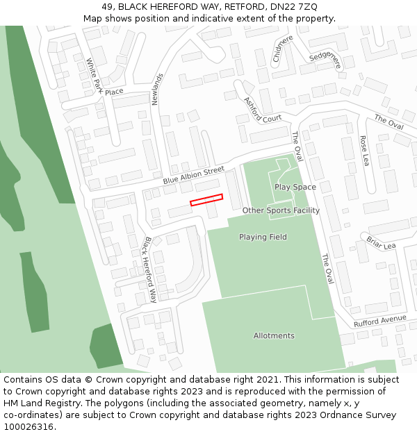49, BLACK HEREFORD WAY, RETFORD, DN22 7ZQ: Location map and indicative extent of plot