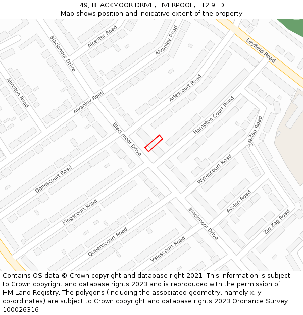 49, BLACKMOOR DRIVE, LIVERPOOL, L12 9ED: Location map and indicative extent of plot