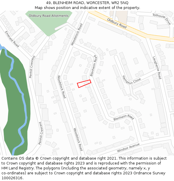 49, BLENHEIM ROAD, WORCESTER, WR2 5NQ: Location map and indicative extent of plot