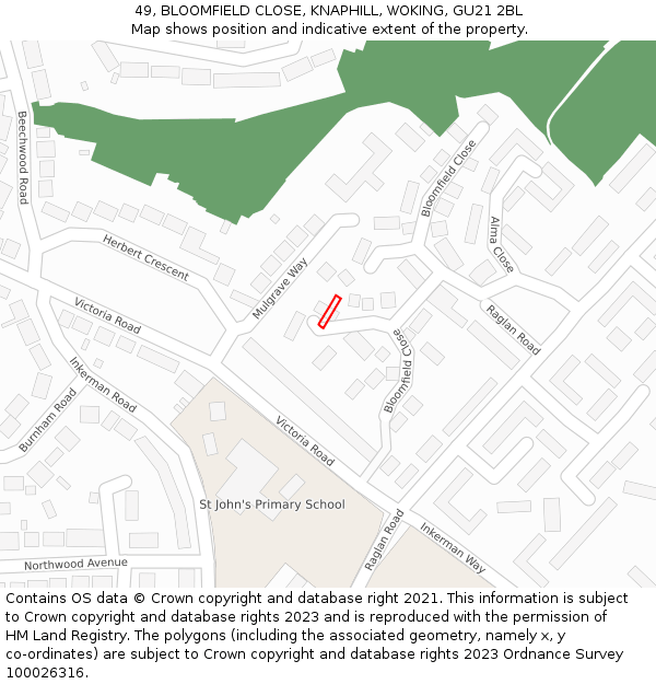 49, BLOOMFIELD CLOSE, KNAPHILL, WOKING, GU21 2BL: Location map and indicative extent of plot
