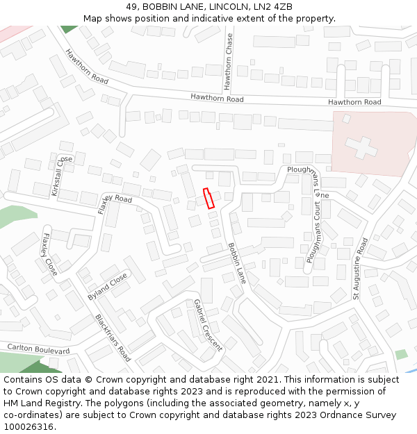 49, BOBBIN LANE, LINCOLN, LN2 4ZB: Location map and indicative extent of plot