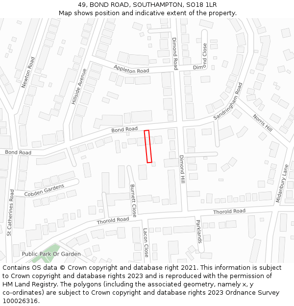 49, BOND ROAD, SOUTHAMPTON, SO18 1LR: Location map and indicative extent of plot