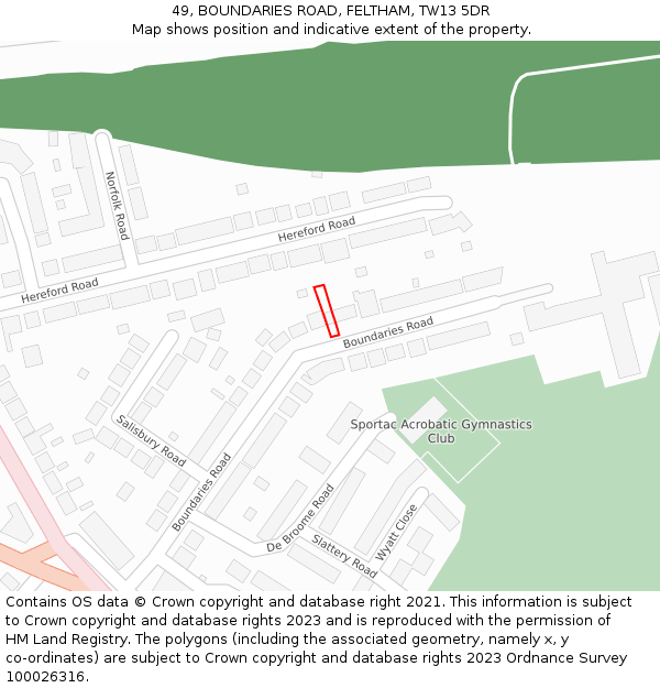 49, BOUNDARIES ROAD, FELTHAM, TW13 5DR: Location map and indicative extent of plot