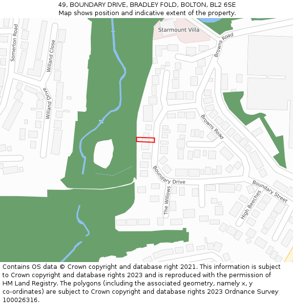 49, BOUNDARY DRIVE, BRADLEY FOLD, BOLTON, BL2 6SE: Location map and indicative extent of plot