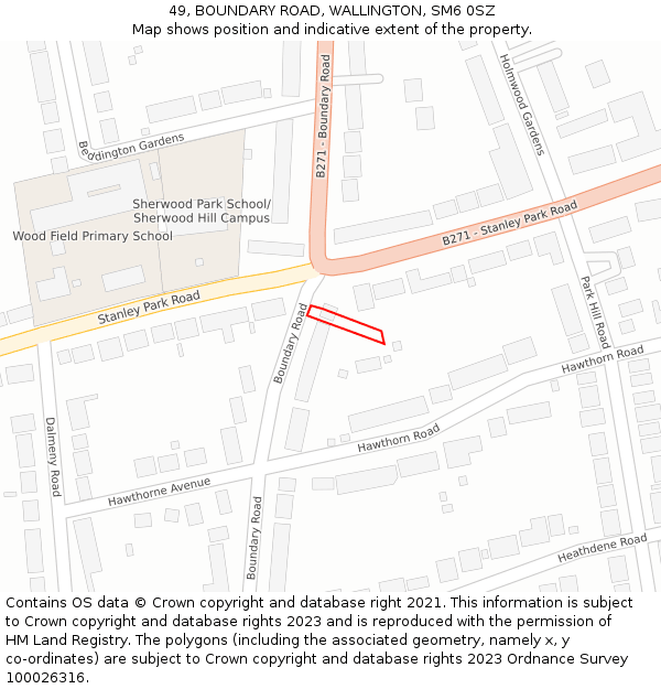 49, BOUNDARY ROAD, WALLINGTON, SM6 0SZ: Location map and indicative extent of plot