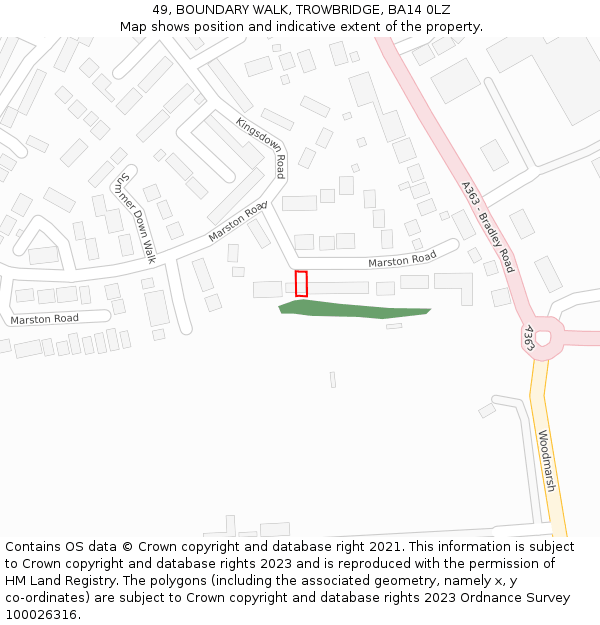 49, BOUNDARY WALK, TROWBRIDGE, BA14 0LZ: Location map and indicative extent of plot