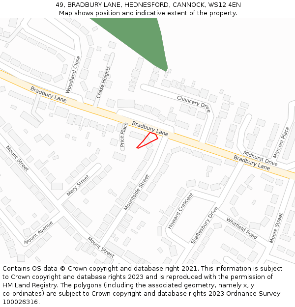 49, BRADBURY LANE, HEDNESFORD, CANNOCK, WS12 4EN: Location map and indicative extent of plot