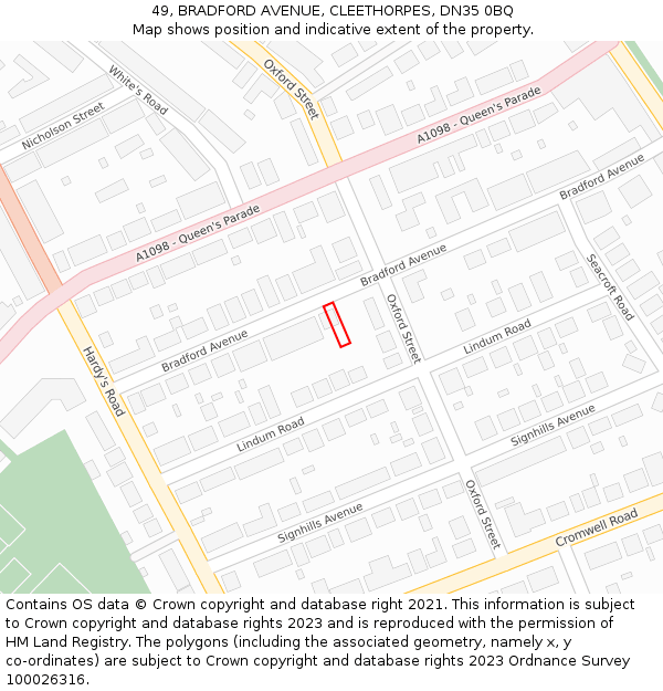 49, BRADFORD AVENUE, CLEETHORPES, DN35 0BQ: Location map and indicative extent of plot
