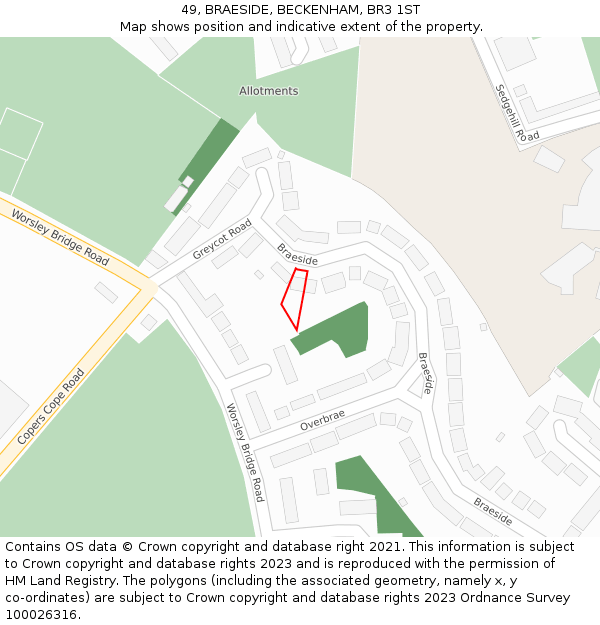49, BRAESIDE, BECKENHAM, BR3 1ST: Location map and indicative extent of plot