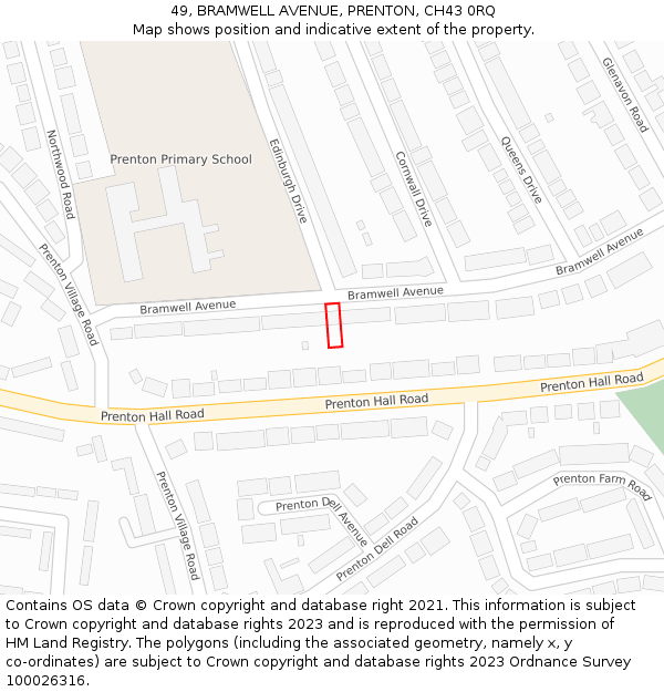 49, BRAMWELL AVENUE, PRENTON, CH43 0RQ: Location map and indicative extent of plot