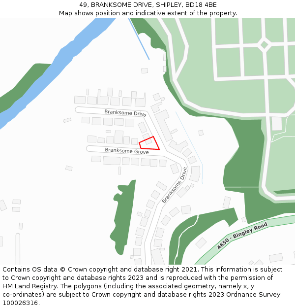 49, BRANKSOME DRIVE, SHIPLEY, BD18 4BE: Location map and indicative extent of plot