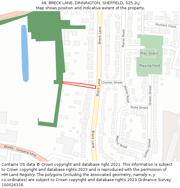 49, BRECK LANE, DINNINGTON, SHEFFIELD, S25 2LJ: Location map and indicative extent of plot