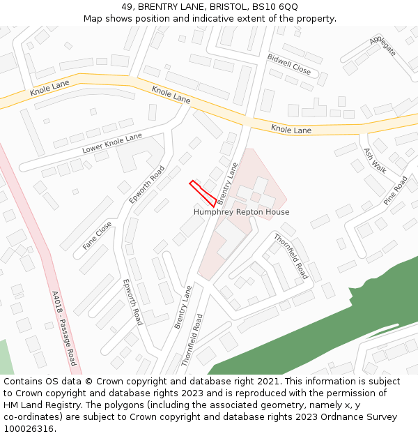 49, BRENTRY LANE, BRISTOL, BS10 6QQ: Location map and indicative extent of plot