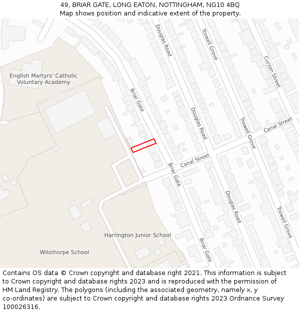 49, BRIAR GATE, LONG EATON, NOTTINGHAM, NG10 4BQ: Location map and indicative extent of plot