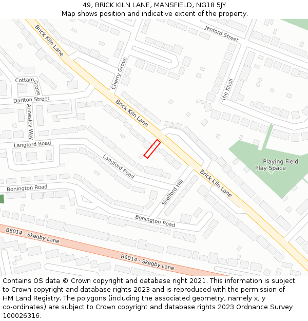 49, BRICK KILN LANE, MANSFIELD, NG18 5JY: Location map and indicative extent of plot