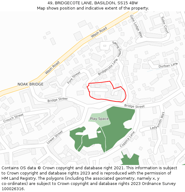 49, BRIDGECOTE LANE, BASILDON, SS15 4BW: Location map and indicative extent of plot