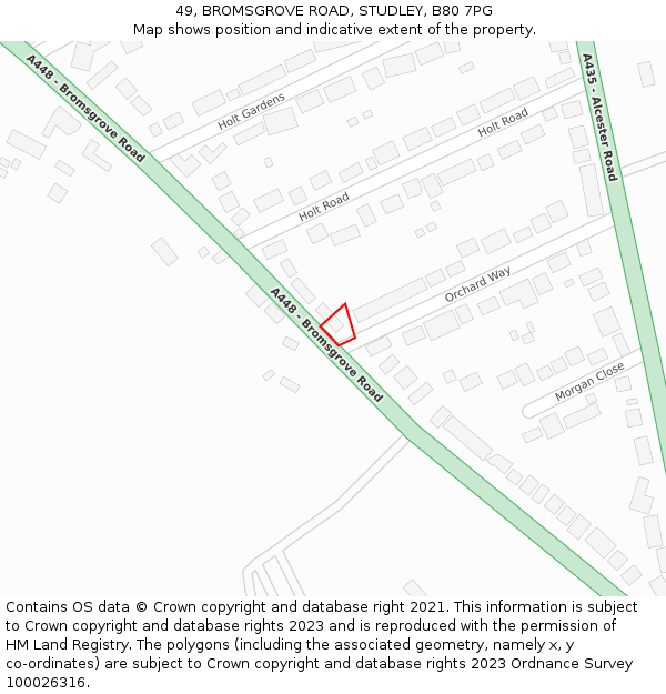 49, BROMSGROVE ROAD, STUDLEY, B80 7PG: Location map and indicative extent of plot