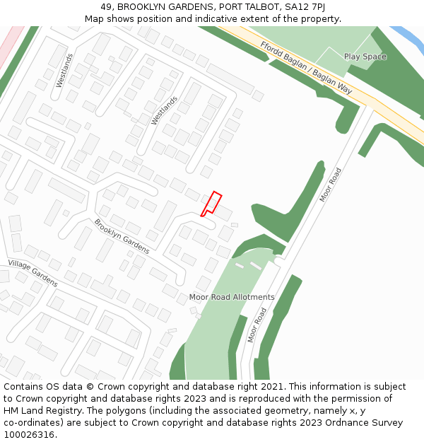 49, BROOKLYN GARDENS, PORT TALBOT, SA12 7PJ: Location map and indicative extent of plot