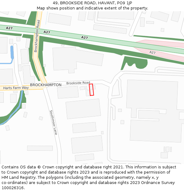 49, BROOKSIDE ROAD, HAVANT, PO9 1JP: Location map and indicative extent of plot
