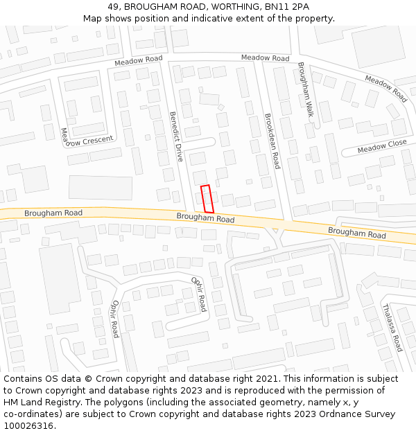 49, BROUGHAM ROAD, WORTHING, BN11 2PA: Location map and indicative extent of plot