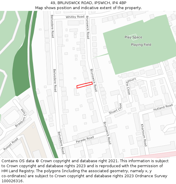 49, BRUNSWICK ROAD, IPSWICH, IP4 4BP: Location map and indicative extent of plot
