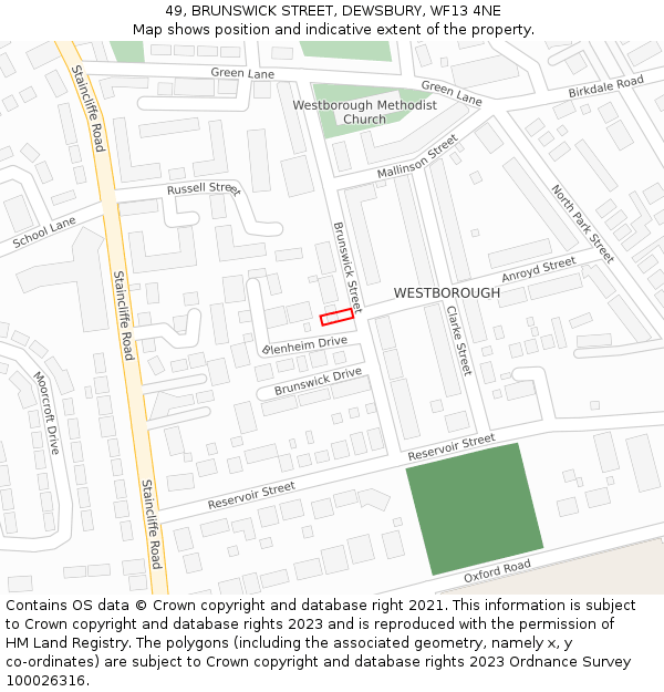 49, BRUNSWICK STREET, DEWSBURY, WF13 4NE: Location map and indicative extent of plot