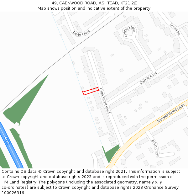 49, CAENWOOD ROAD, ASHTEAD, KT21 2JE: Location map and indicative extent of plot