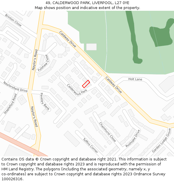 49, CALDERWOOD PARK, LIVERPOOL, L27 0YE: Location map and indicative extent of plot