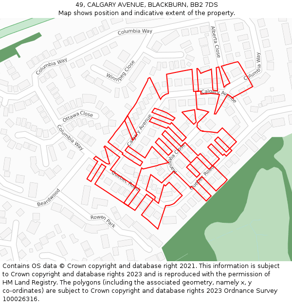 49, CALGARY AVENUE, BLACKBURN, BB2 7DS: Location map and indicative extent of plot