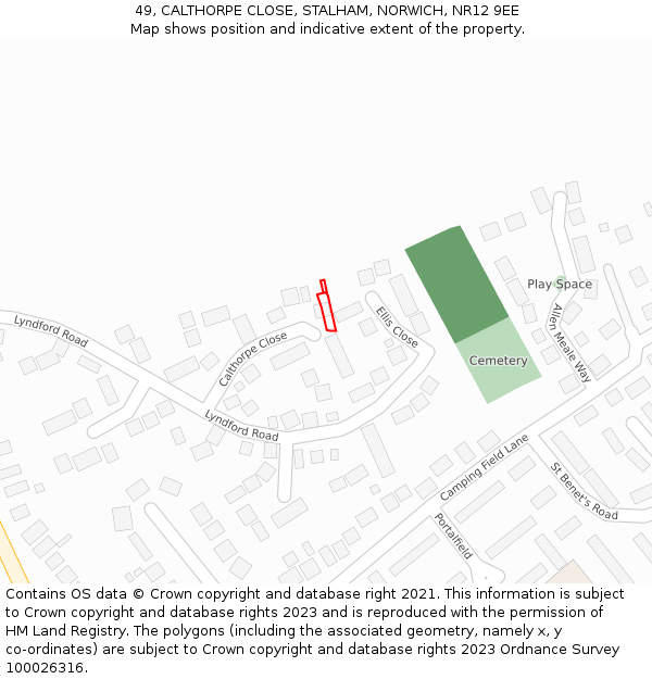 49, CALTHORPE CLOSE, STALHAM, NORWICH, NR12 9EE: Location map and indicative extent of plot